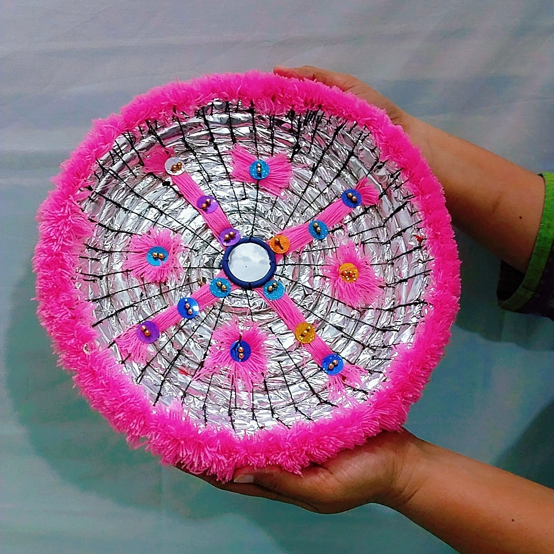 Pink Decorated Handicrafted Traditional Roti Basket (Pindi)