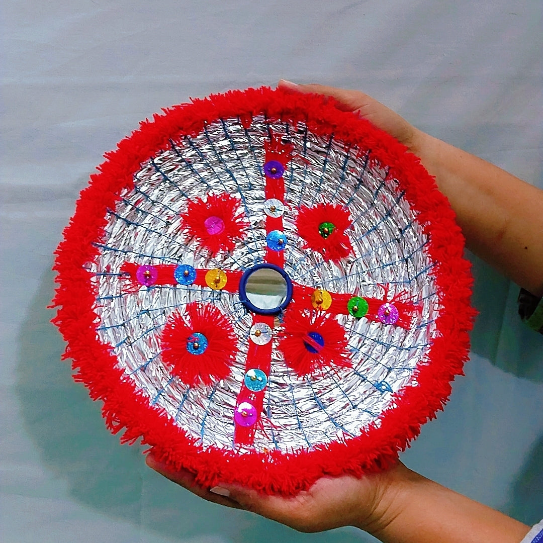 Red Decorated Handcrafted Traditional Roti Basket (Pindi)