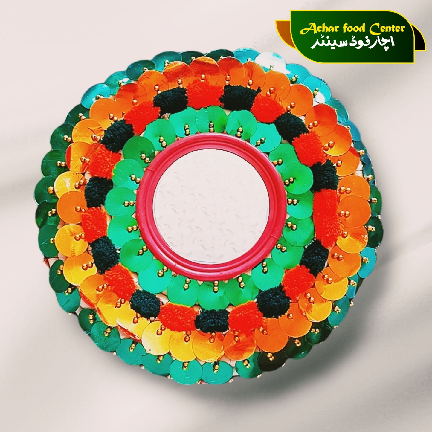 Decorated Handicrafted Multicolor Traditional Roti Basket With Lid ( Hotpot Shape) Pindo Model 1