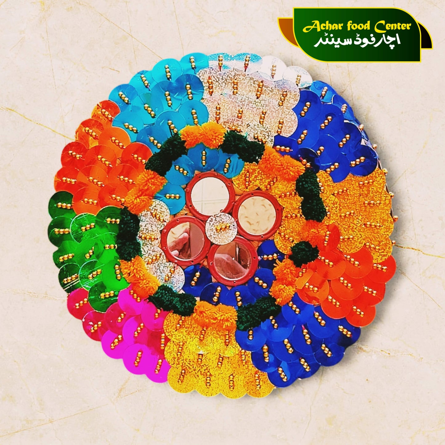 Decorated Handicrafted Multicolor Traditional Roti Basket with Lid (Hotpot Shape) Pindo Model 2