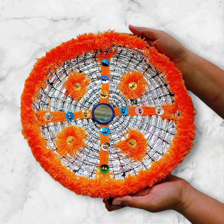 Orange Decorated Handicrafted Traditional Roti Basket (Pindi)