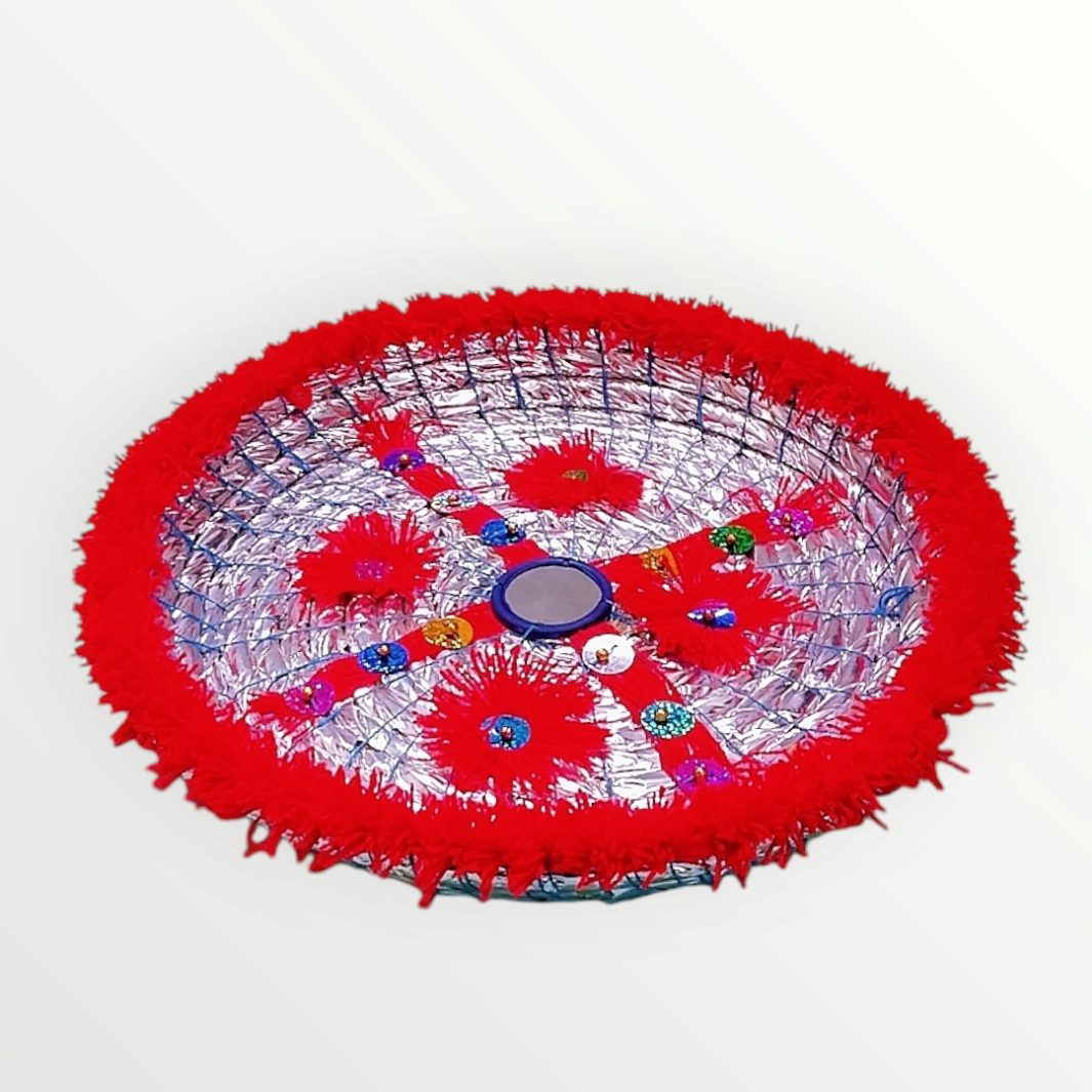 Red Decorated Handcrafted Traditional Roti Basket (Pindi)